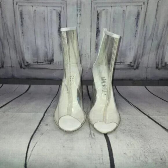 Mackin J Clear Bootie Peep Toe Heels - Picture 3 of 9